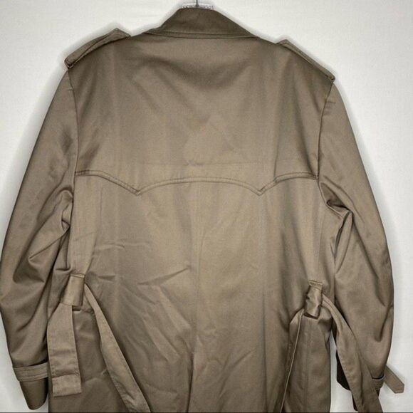 Vintage 80s London Fog Trench Coat Men 40R Beige Double Breasted Long Belt Liner - Picture 7 of 12